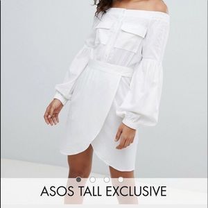 White linen off the shoulder dress